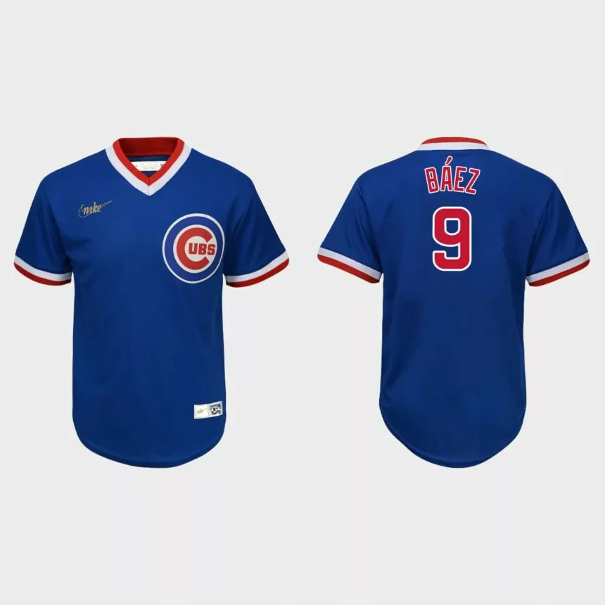 Youth Javier Baez #9 Chicago Cubs Road Cooperstown Collection Jersey – Royal