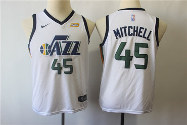 Youth Jazz 45 Donovan Mitchell White Youth Nike Swingman Jersey