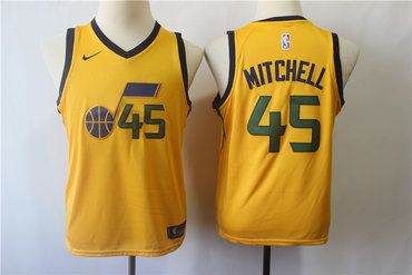 Youth Jazz 45 Donovan Mitchell Yellow Youth Nike Swingman Jersey