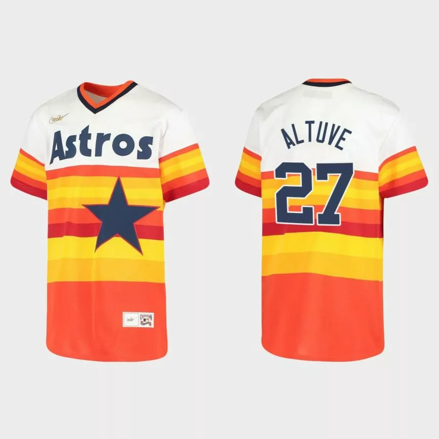 Youth Jose Altuve #27 Houston Astros Home Cooperstown Collection Jersey – White