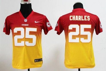 Youth Kansas City Chiefs #25 Jamaal Charles Drift Fashion II Elite NFL Jerseys(Red-Yellow)