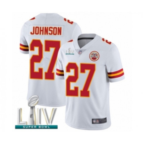Youth Kansas City Chiefs #27 Larry Johnson White Vapor Untouchable Limited Player Super Bowl LIV Bound Football Jersey