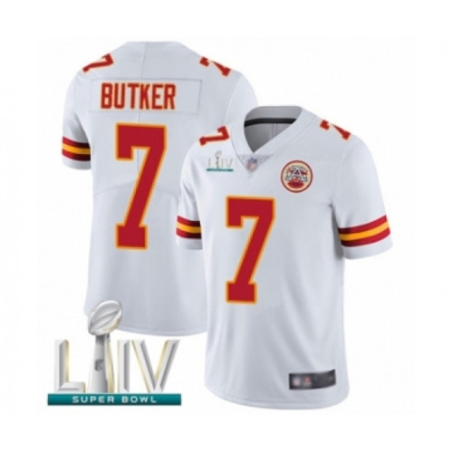 Youth Kansas City Chiefs #7 Harrison Butker White Vapor Untouchable Limited Player Super Bowl LIV Bound Football Jersey