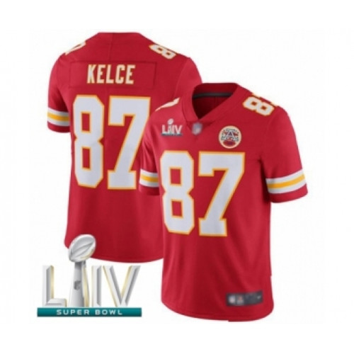Youth Kansas City Chiefs #87 Travis Kelce Red Team Color Vapor Untouchable Limited Player Super Bowl LIV Bound Football Jersey
