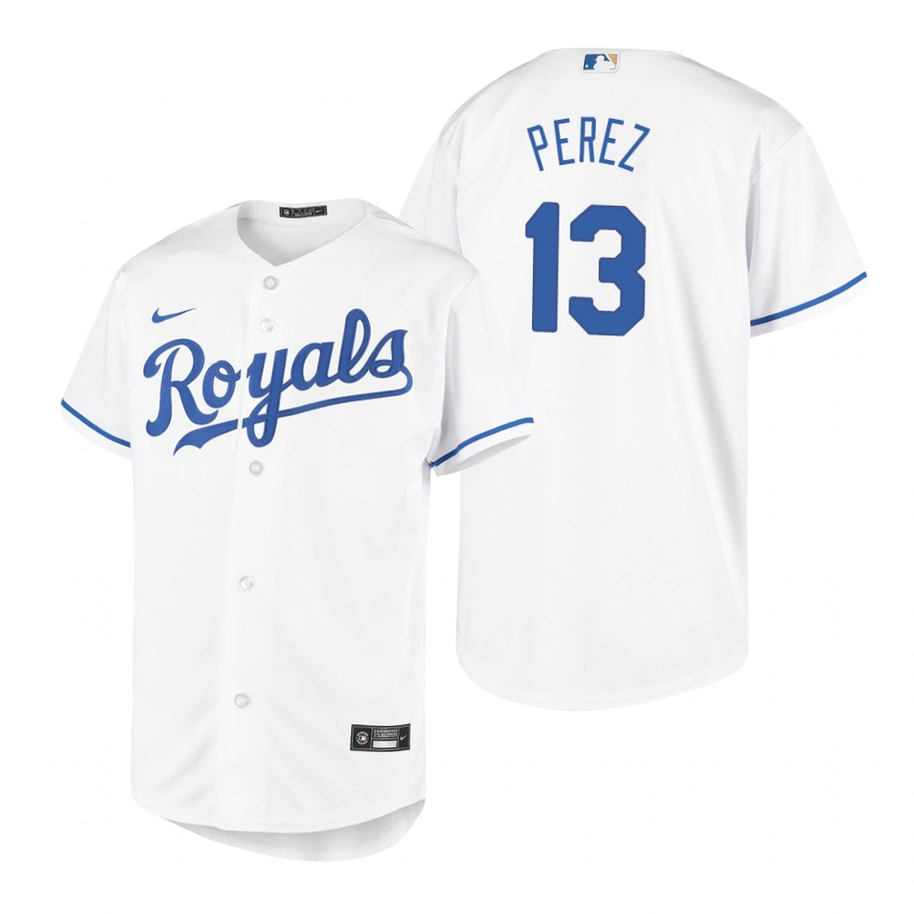 Youth Kansas City Royals #13 Salvador Perez Nike White Home Jersey
