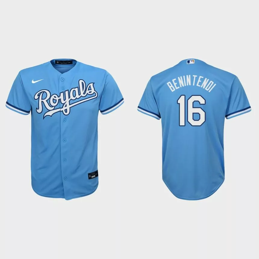 Youth Kansas City Royals #16 Andrew Benintendi Light Blue Replica Alternate Jersey