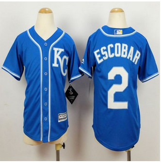 Youth Kansas City Royals #2 Alcides Escobar Blue Alternate 2 Cool Base Stitched Baseball Jersey