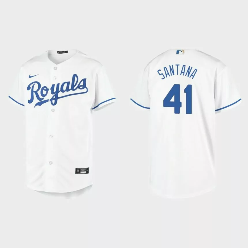 Youth Kansas City Royals #41 Carlos Santana White Replica Home Jersey