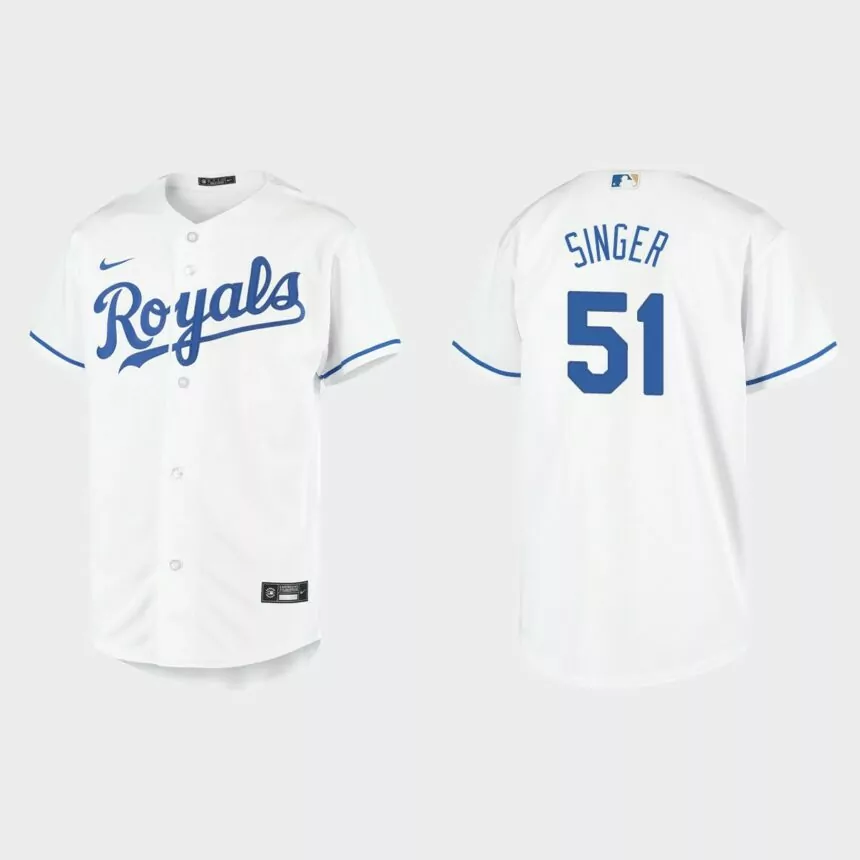 Youth Kansas City Royals #51 Brady Singer White Replica Home Jersey