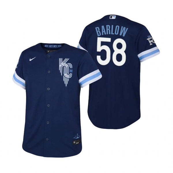 Youth Kansas City Royals #58 Scott Barlow Nike Navy 2022 City Connect Replica Jersey