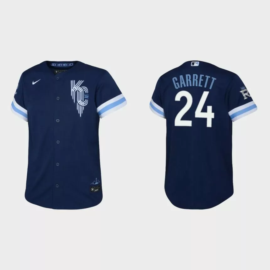 Youth Kansas City Royals Amir Garrett Navy 2022 City Connect Replica Jersey