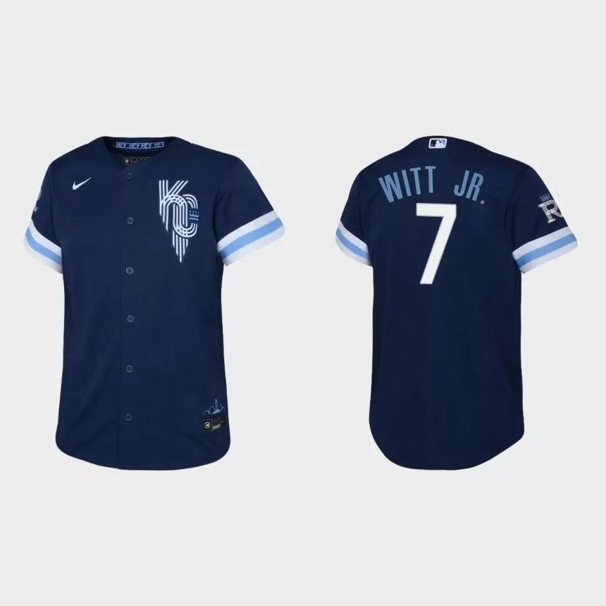 Youth Kansas City Royals Bobby Witt Jr. Navy 2022 City Connect Replica Jersey