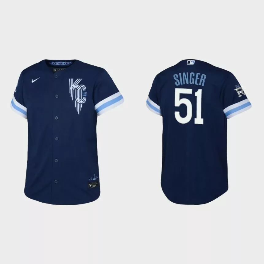 Youth Kansas City Royals Brady Singer Navy 2022 City Connect Replica Jersey