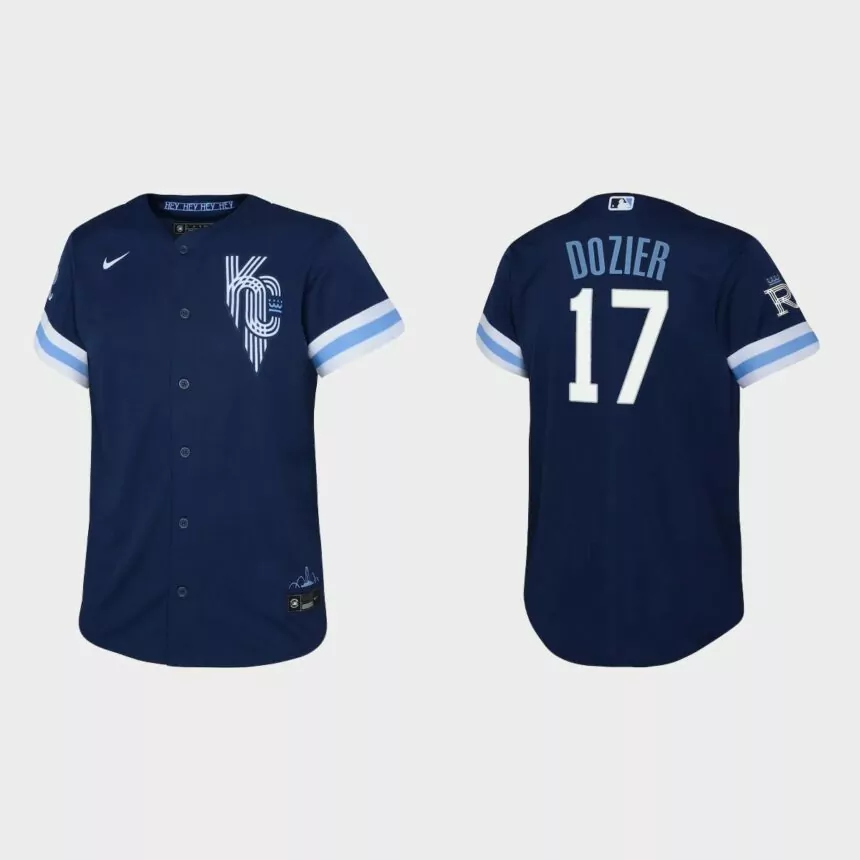 Youth Kansas City Royals Hunter Dozier Navy 2022 City Connect Replica Jersey