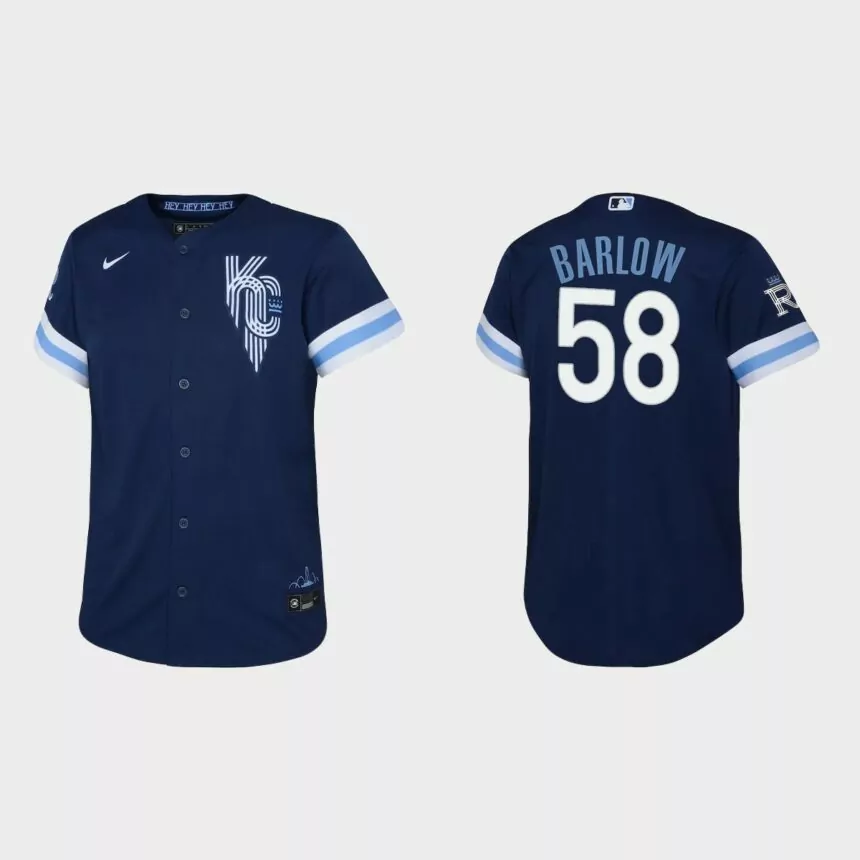 Youth Kansas City Royals Scott Barlow Navy 2022 City Connect Replica Jersey
