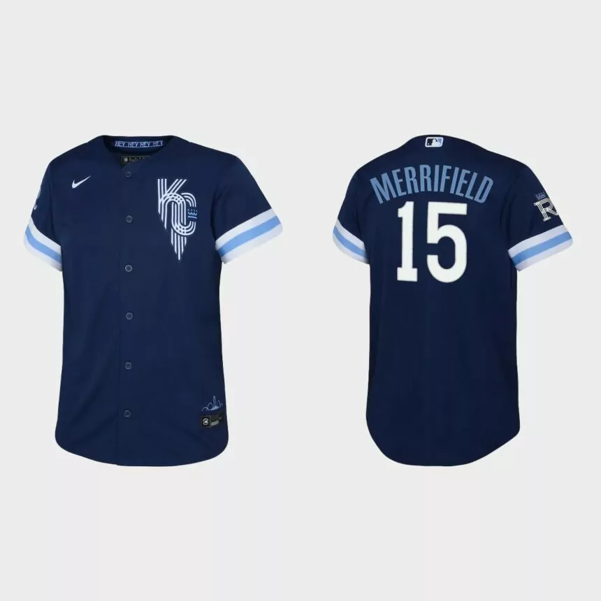Youth Kansas City Royals Whit Merrifield Navy 2022 City Connect Replica Jersey