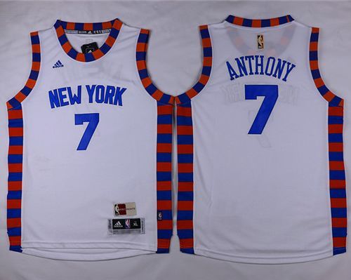 Youth Knicks #7 Carmelo Anthony White Hardwood Classics Performance Stitched NBA Jersey