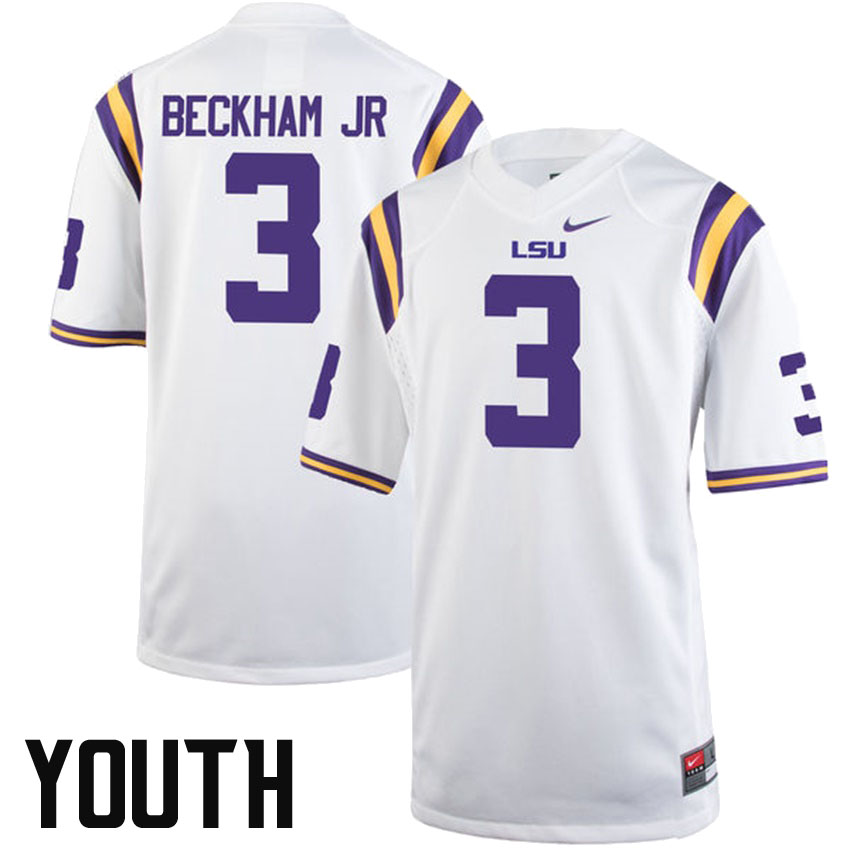 Youth LSU Tigers #3 Odell Beckham Jr White College Football Jersey