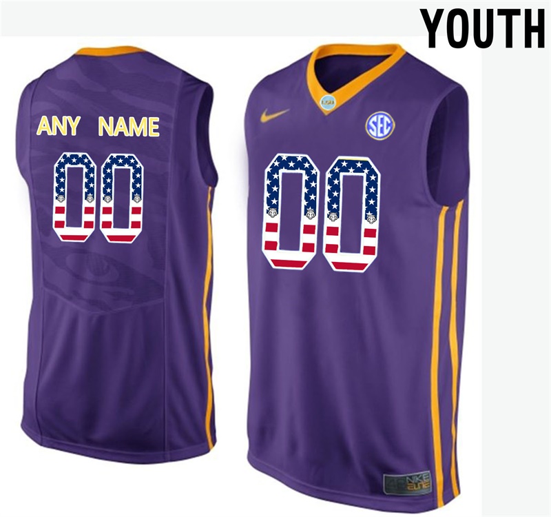 Youth LSU Tigers Purple College Basketball US Flag Fashion Customized Jersey