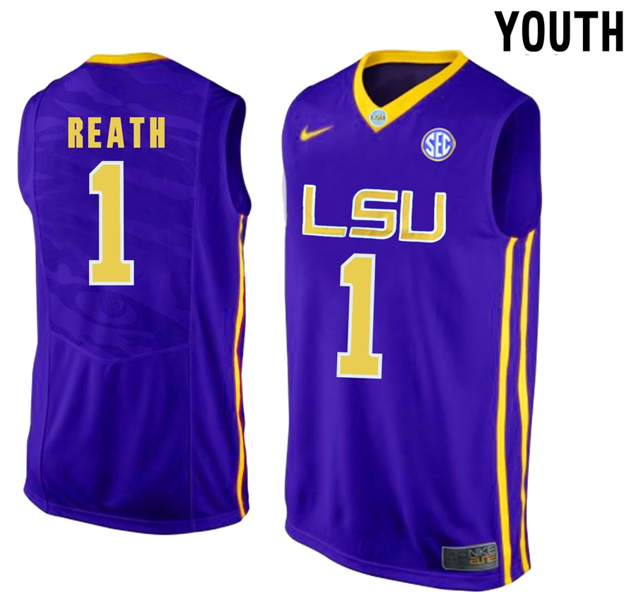 Youth LSU Tigers Purple Duop Reath NCAA Basketball Jersey