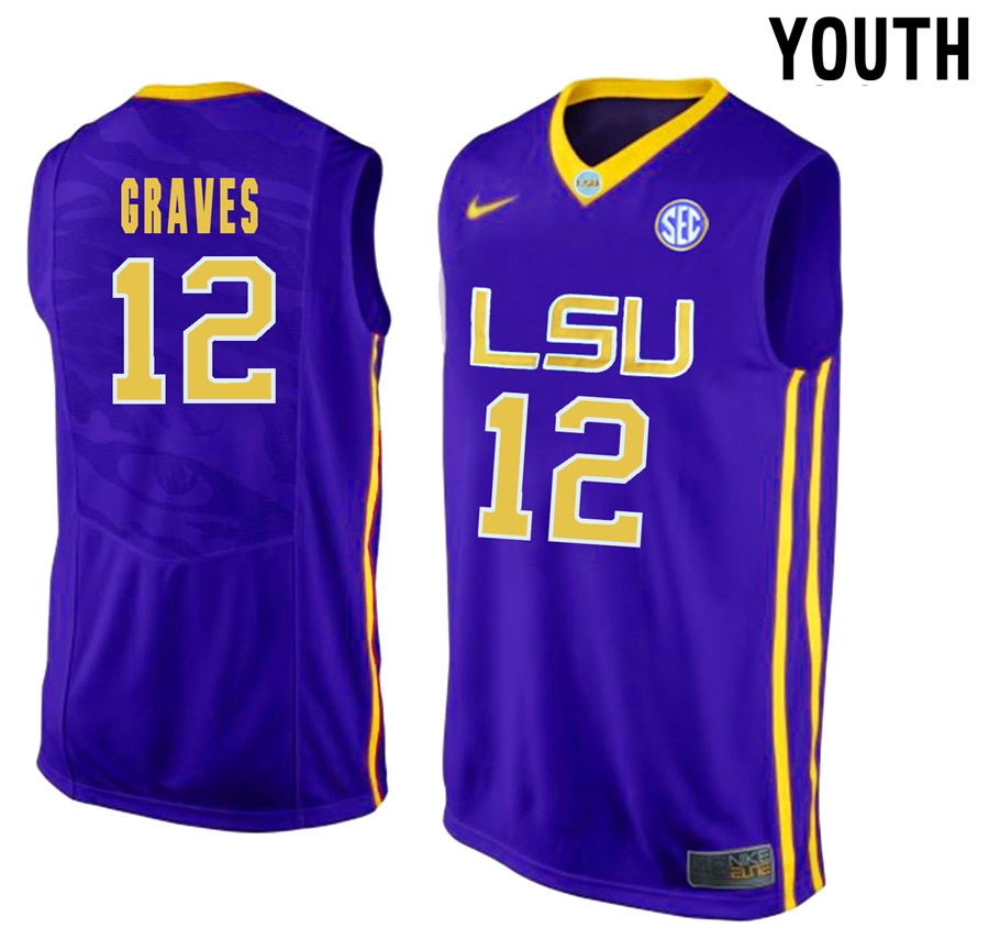 Youth LSU Tigers Purple Marshall Graves NCAA Basketball Jersey