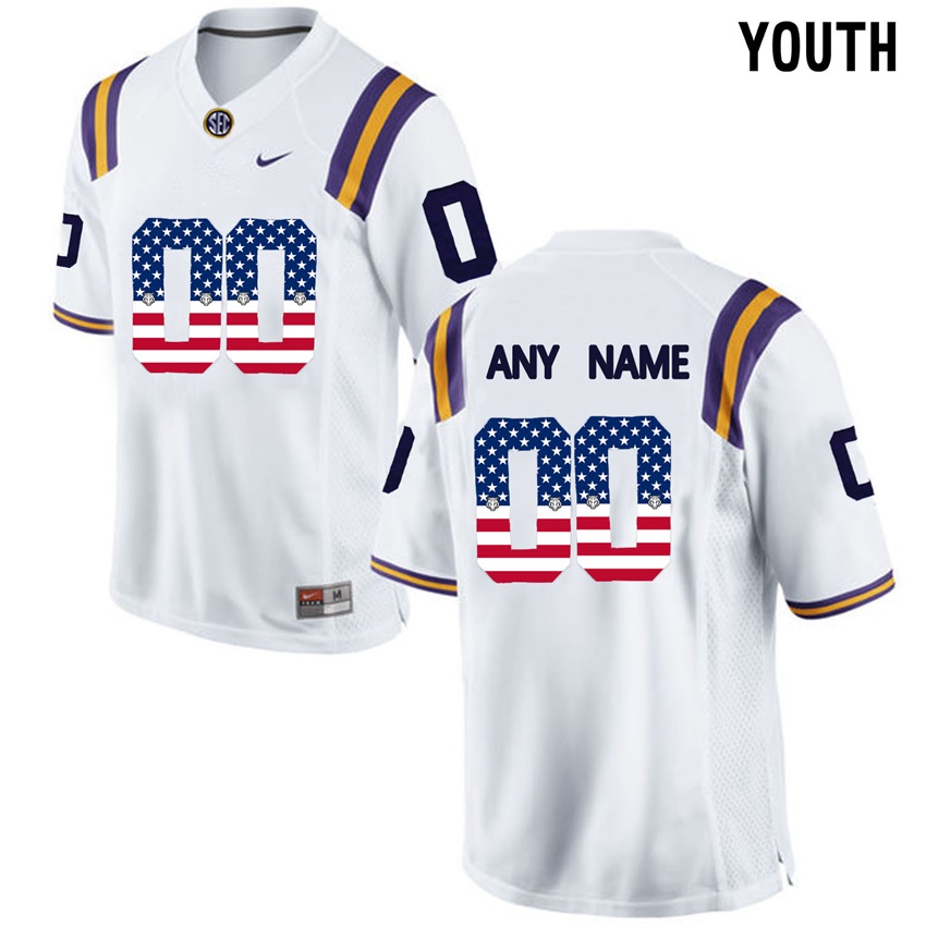 Youth LSU Tigers White College Football Custom Limited Jersey