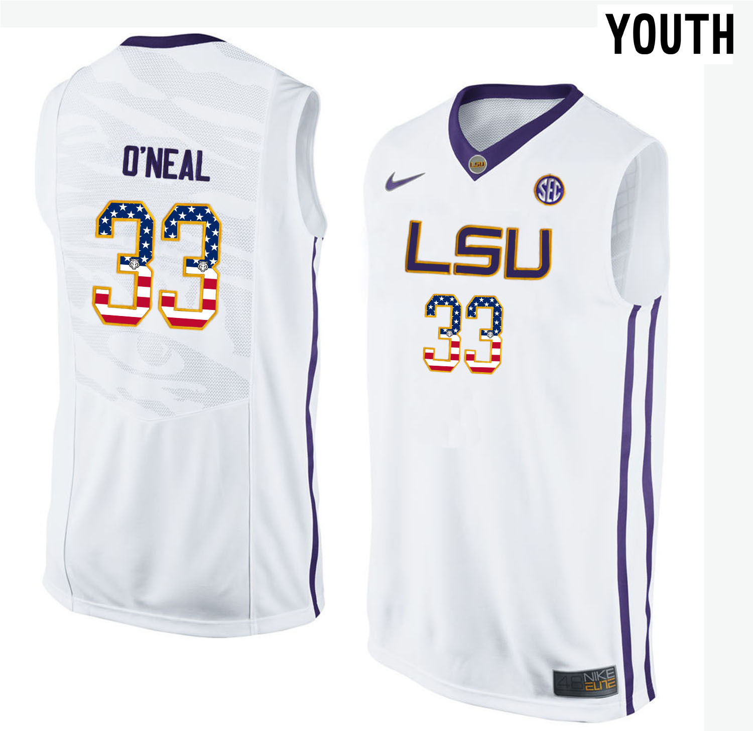 Youth LSU Tigers White Shaquille O'Neal College Basketball Jersey