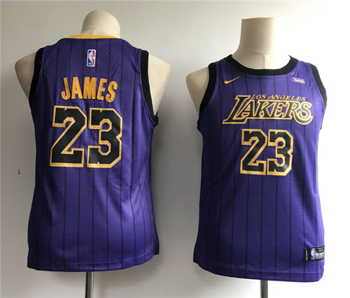 Youth Lakers 23 Lebron James Purple Youth 2018-19 City Edition Nike Swingman Jersey