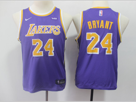 Youth Lakers 24 Kobe Bryant Purple 2018-19 Youth Nike Swingman Jersey