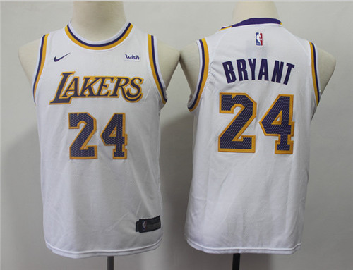 Youth Lakers 24 Kobe Bryant White 2018-19 Youth Nike Swingman Jersey