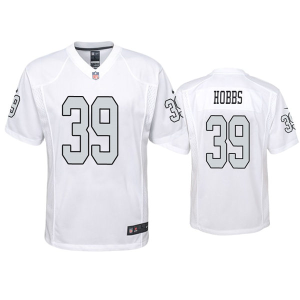 Youth Las Vegas Raiders #39 Nate Hobbs Stitched Nike White Color Rush Jersey
