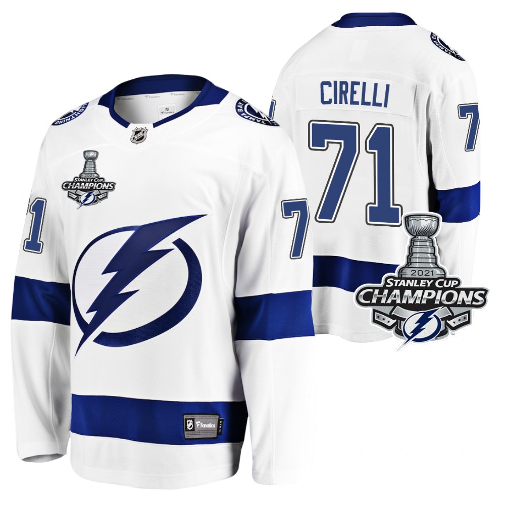 Youth Lightning 2021 Stanley Cup Champions Anthony Cirelli White Jersey