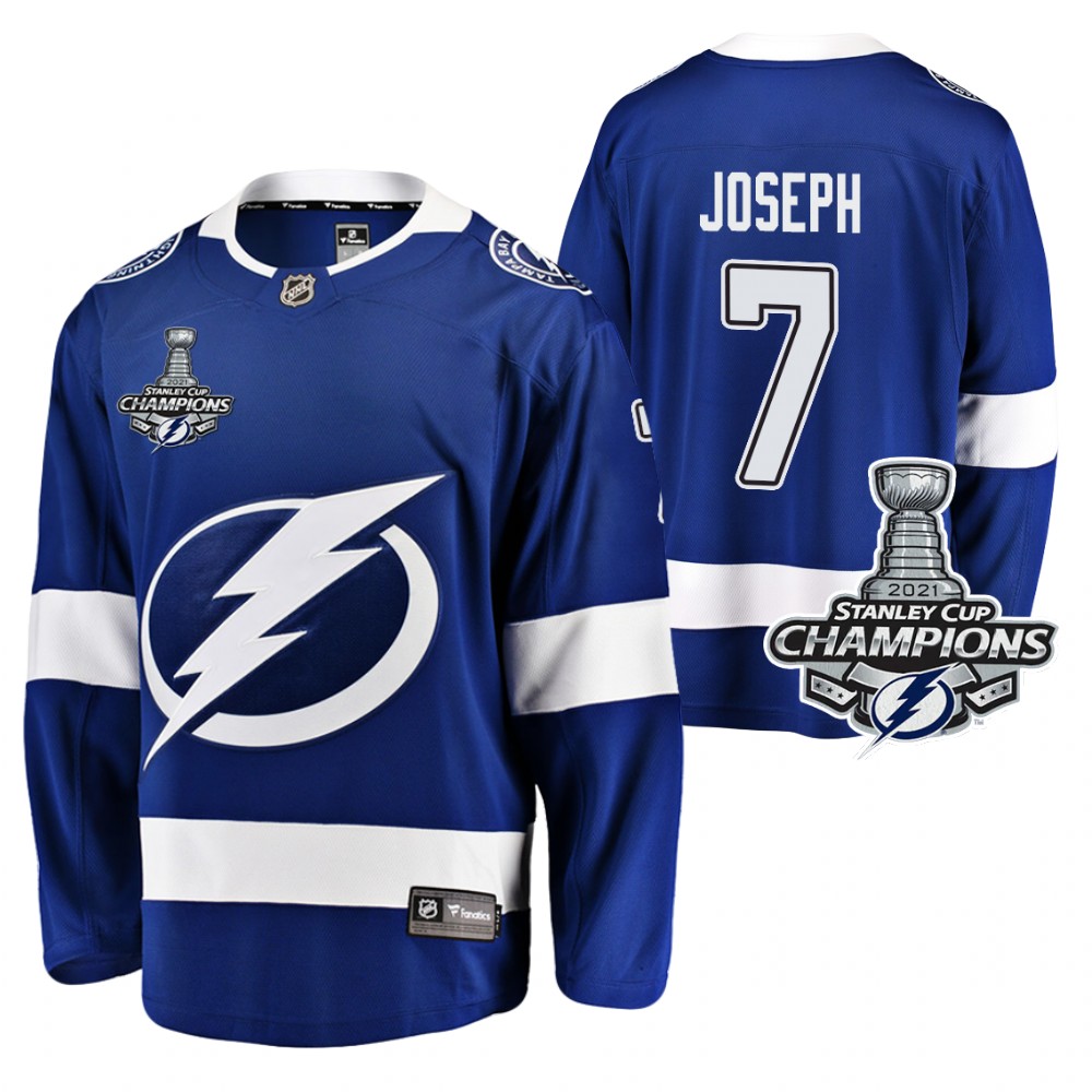 Youth Lightning 2021 Stanley Cup Champions Mathieu Joseph Blue Jersey