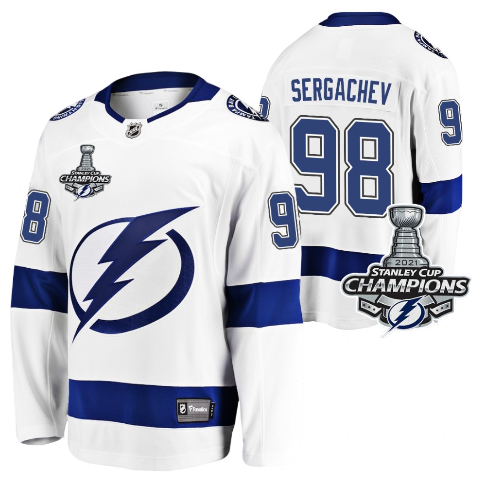Youth Lightning 2021 Stanley Cup Champions Mikhail Sergachev White Jersey