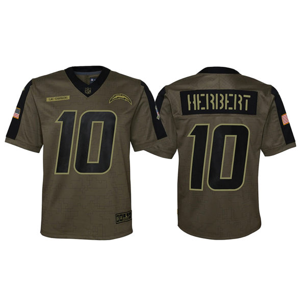 Youth Los Angeles Chargers #10 Justin Herbert 2021 Olive Golden Salute To Service Jersey
