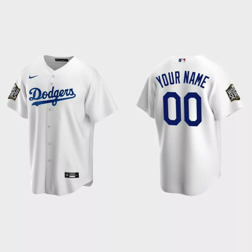 Youth Los Angeles Dodgers #00 Custom Replica 2020 World Series Home Jersey – White