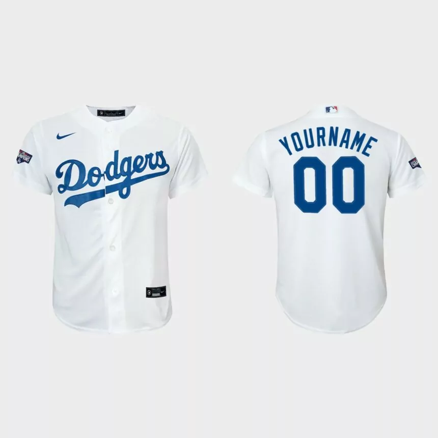 Youth Los Angeles Dodgers #00 Custom White 2020 World Series Champions Home Replica Player Nike Jersey