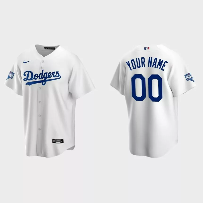 Youth Los Angeles Dodgers #00 Custom White 2020 World Series Champions Replica Home Jersey