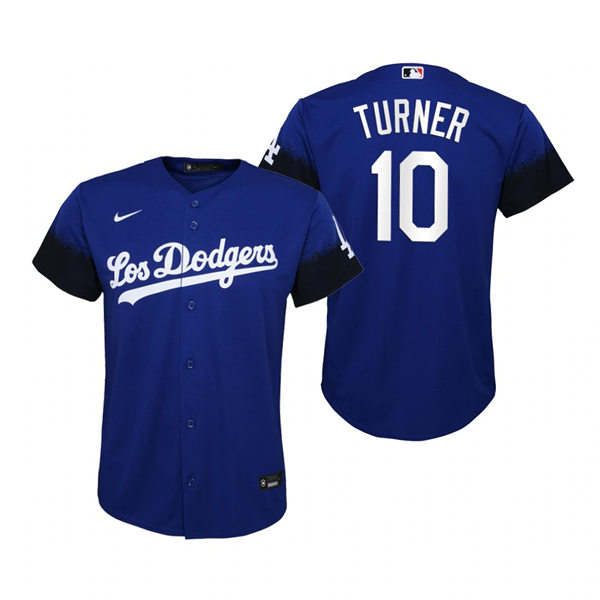 Youth Los Angeles Dodgers #10 Justin Turner Nike Royal 2021 MLB City Connect Jersey1