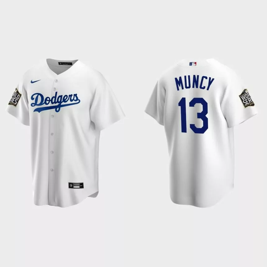 Youth Los Angeles Dodgers #13 Max Muncy Replica 2020 World Series Home Jersey – White