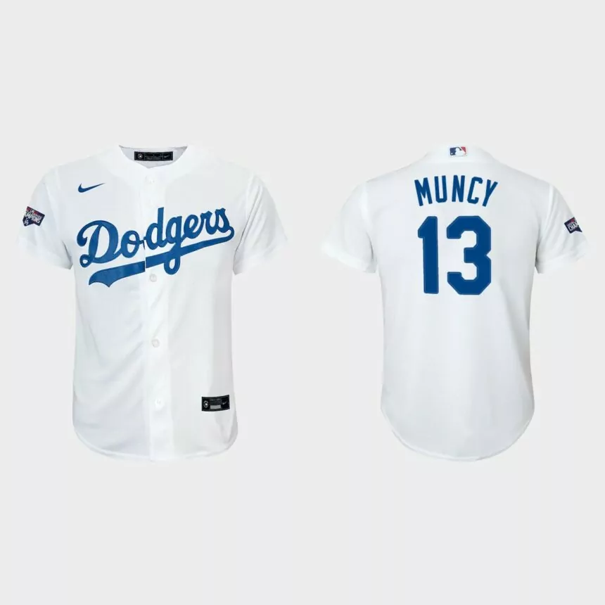 Youth Los Angeles Dodgers #13 Max Muncy White 2020 World Series Champions Home Replica Player Nike Jersey