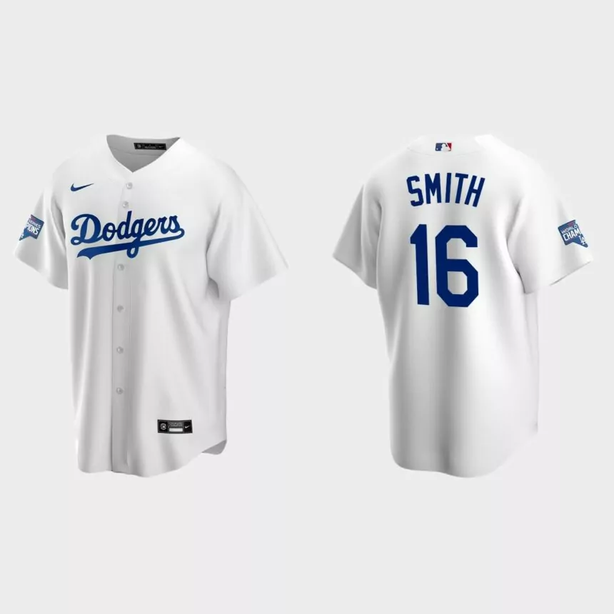 Youth Los Angeles Dodgers #16 Will Smith White 2020 World Series Champions Replica Home Jersey