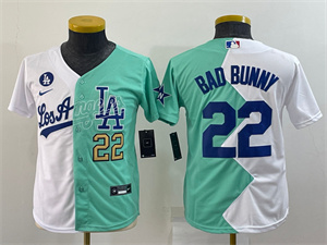 Youth Los Angeles Dodgers #22 Bad Bunny White Green Two Tone