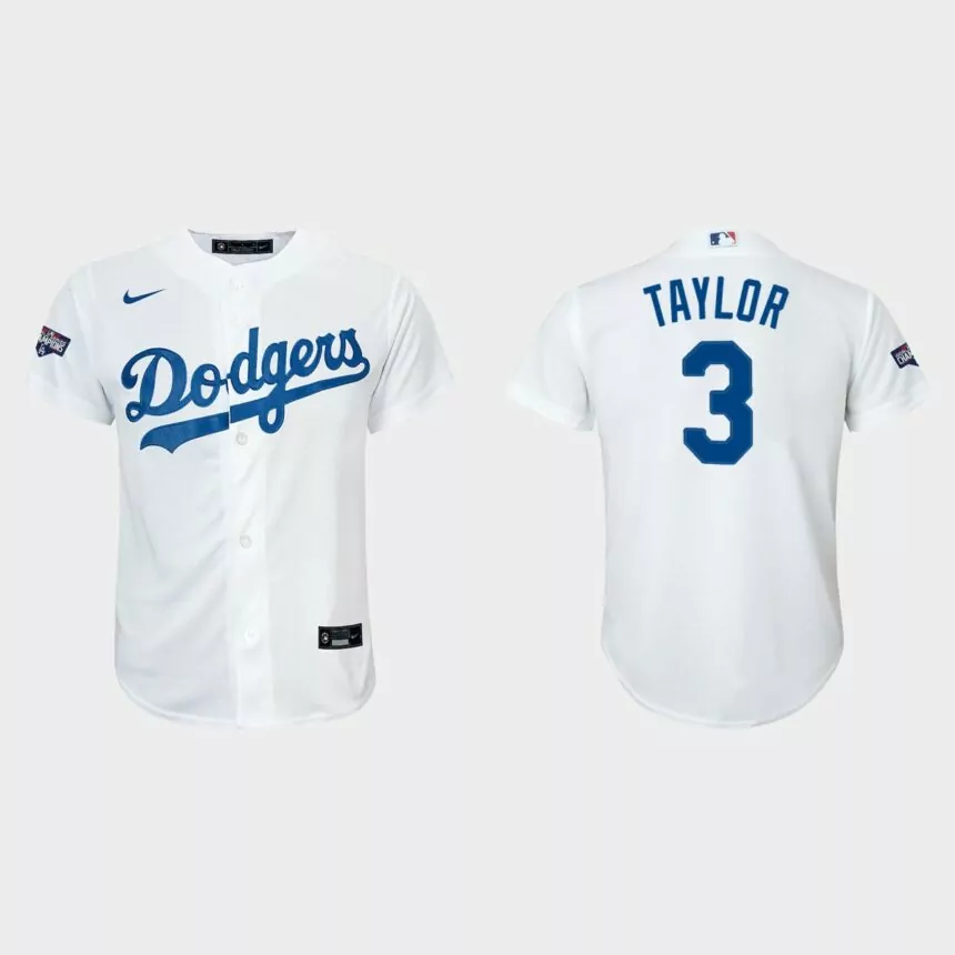 Youth Los Angeles Dodgers #3 Chris Taylor White 2020 World Series Champions Home Replica Player Nike Jersey