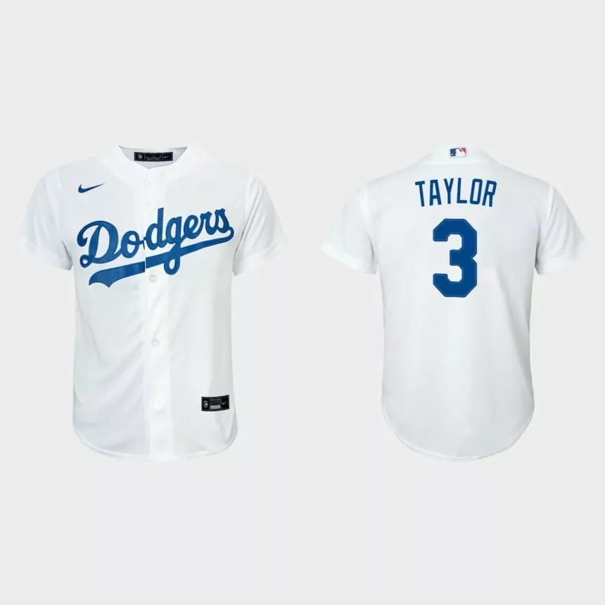 Youth Los Angeles Dodgers #3 Chris Taylor White Replica Home Jersey