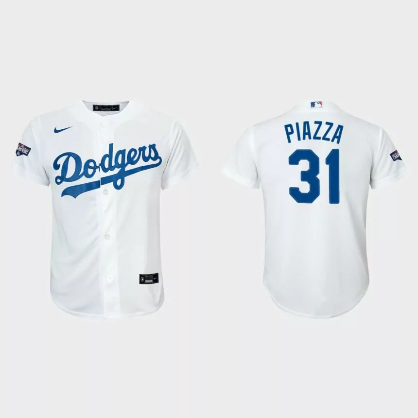 Youth Los Angeles Dodgers #31 Mike Piazza White 2020 World Series Champions Home Replica Player Nike Jersey
