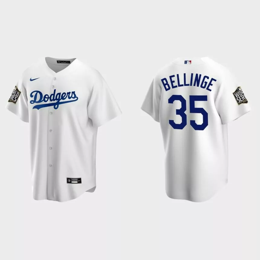 Youth Los Angeles Dodgers #35 Cody Bellinger Replica 2020 World Series Home Jersey – White