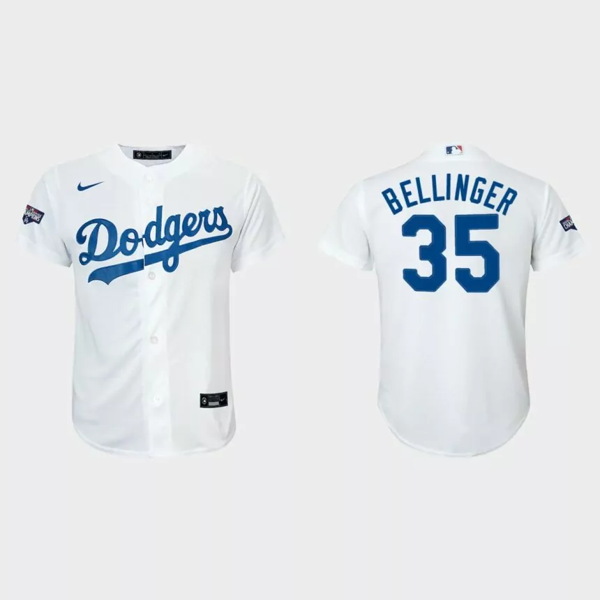 Youth Los Angeles Dodgers #35 Cody Bellinger White 2020 World Series Champions Home Replica Player Nike Jersey