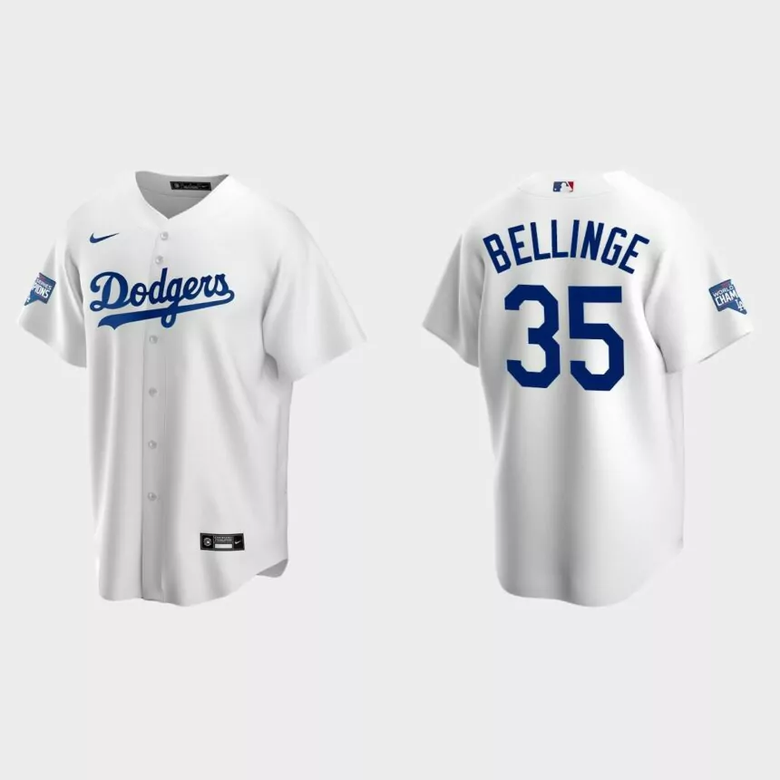 Youth Los Angeles Dodgers #35 Cody Bellinger White 2020 World Series Champions Replica Home Jersey