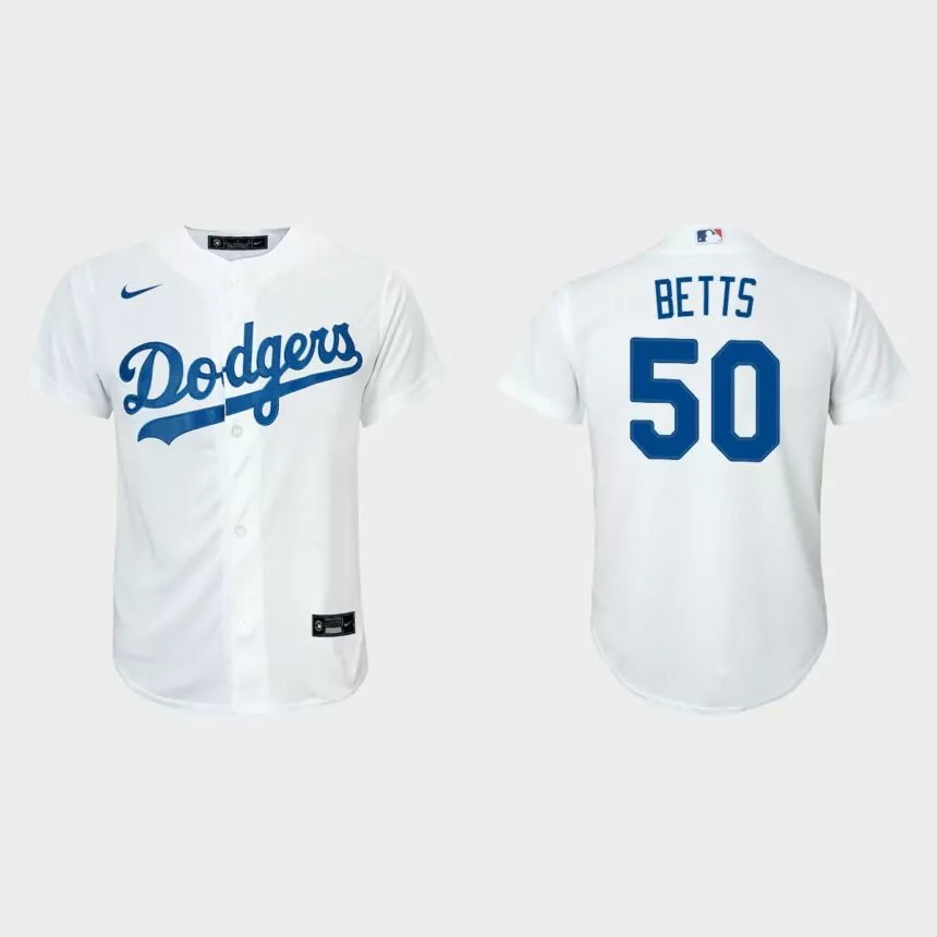 Youth Los Angeles Dodgers #50 Mookie Betts White Replica Home Jersey